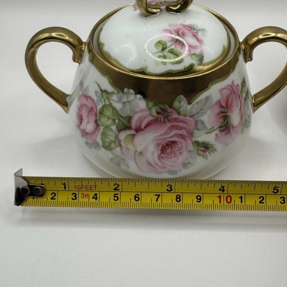 Vintage Bavaria J&C Porcelain Sugar Bowl & Creamer Set Pink Roses Gold Trim #117 - Picture 9 of 10